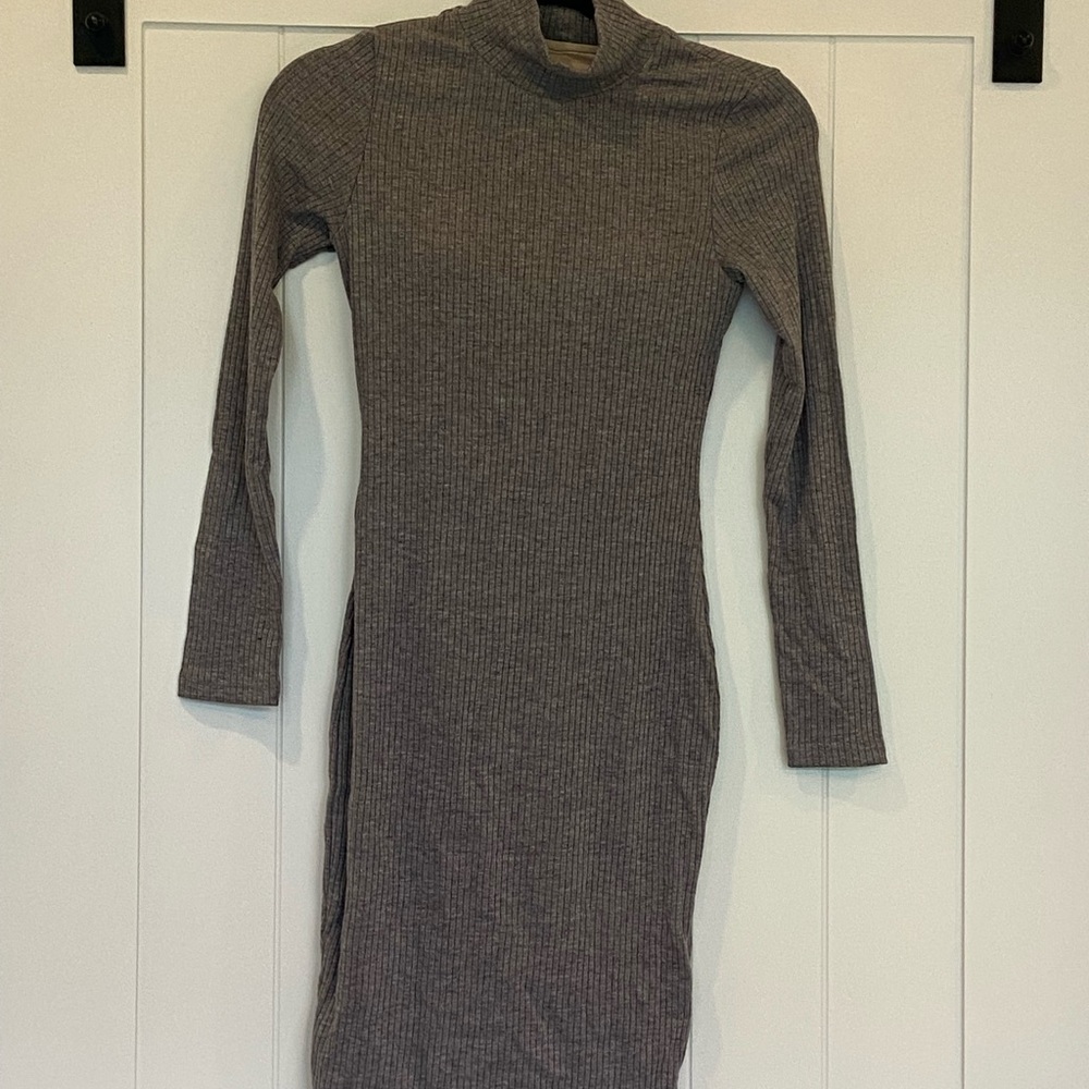 OGL Gray Ribbed Bodycon Dress Mock Neck Long Sleeve (New With Tags) Built in bra